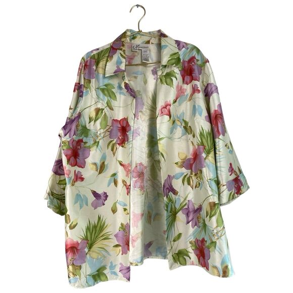 Dress Barn Womens Yellow Floral Cover Up Suit Jacket Size 16W 497 - Picture 2 of 12